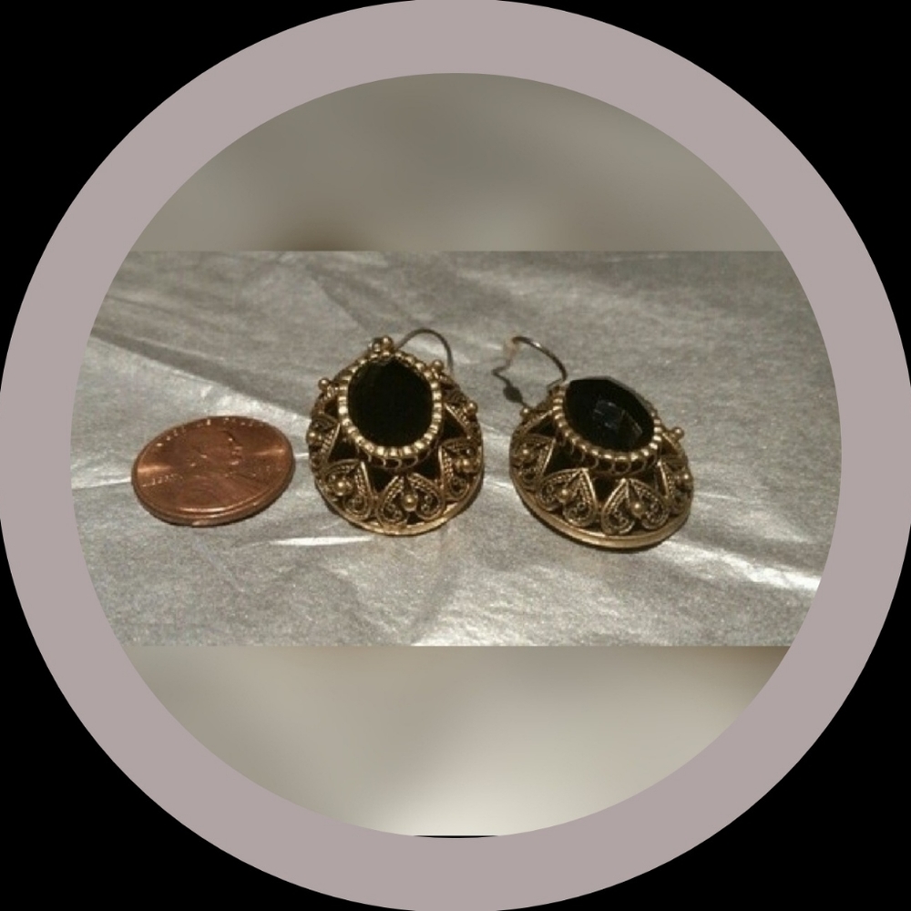 Lucky Brand Black Stone & Goldtone Earrings Fishhook Closure NEW - Picture 3 of 10